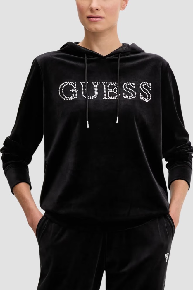 GUESS Czarna damska bluza z cyrkoniami Couture, Rozmiar L