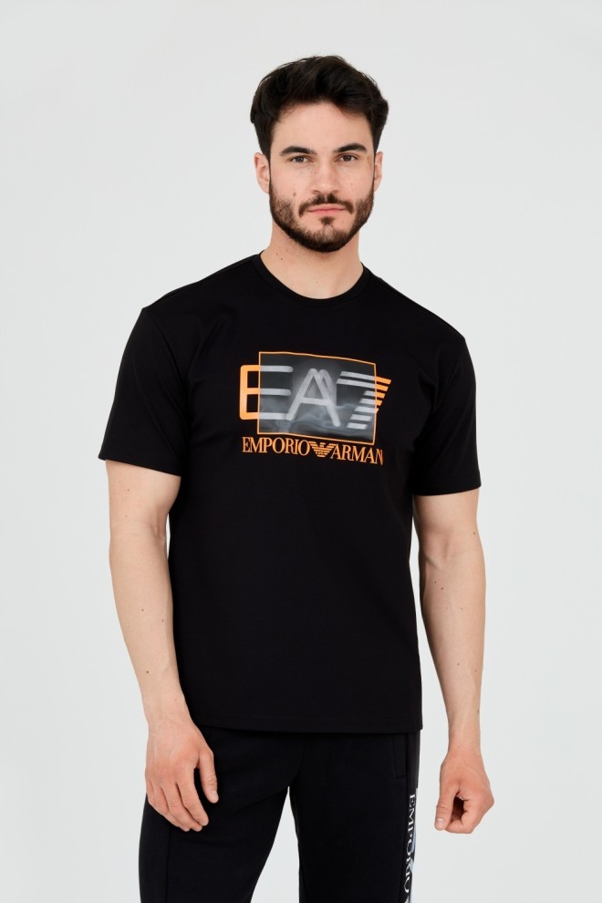 EA7 Męski czarny t-shirt z holograficznym logo, Rozmiar S