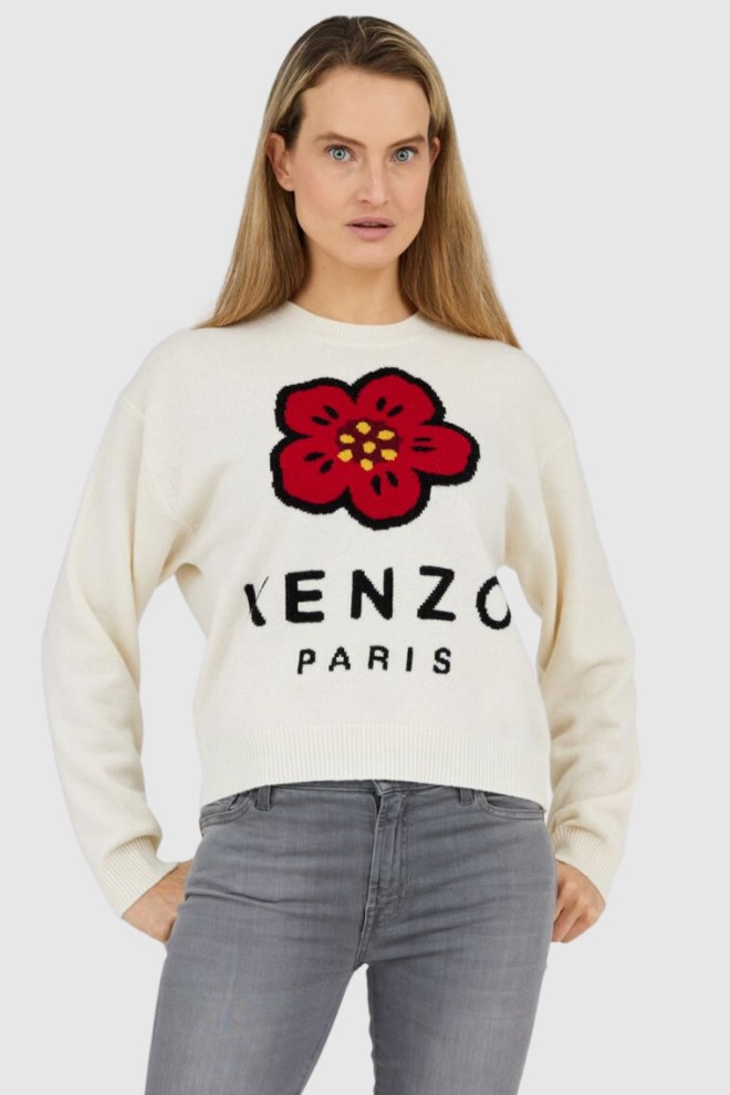 KENZO Kremowy sweter damski boke flower, Rozmiar S
