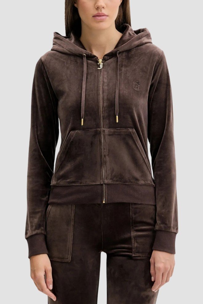 JUICY COUTURE Czekoladowa bluza damska Robertson Hoodie, Rozmiar S