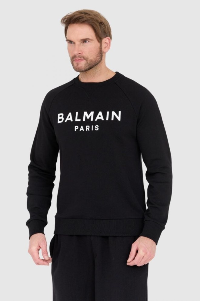 BALMAIN Czarna bluza męska z dużym białym logo, Rozmiar XXL