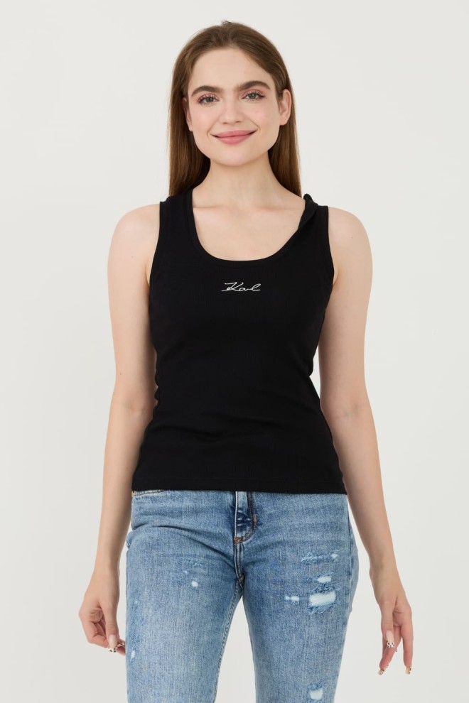 KARL LAGERFELD Czarny damski top Logo Rib Tank, Rozmiar L