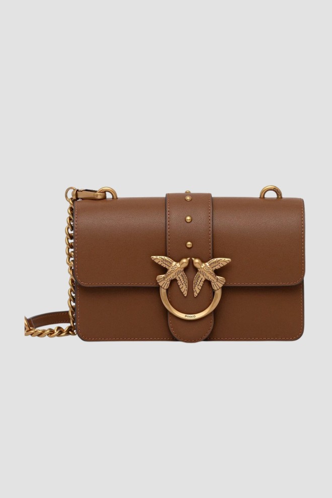 PINKO Brązowa kopertówka Love One Mini St. Cl Vitello Seta