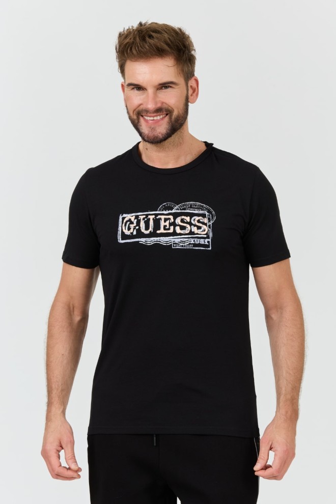 GUESS Czarny męski t-shirt Box Logo, Rozmiar L