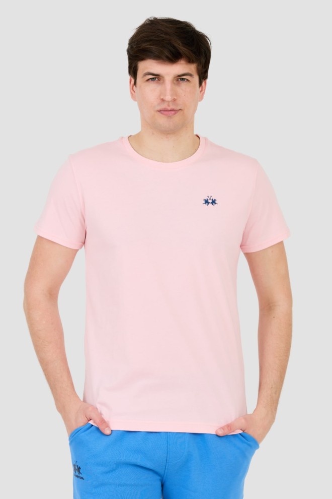 LA MARTINA Różowy męski t-shirt z małym logo, Rozmiar M