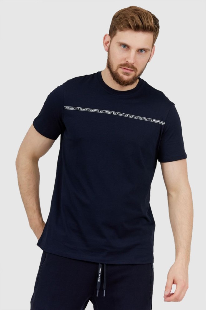ARMANI EXCHANGE Granatowy t-shirt męski z paskiem z logo, Rozmiar S