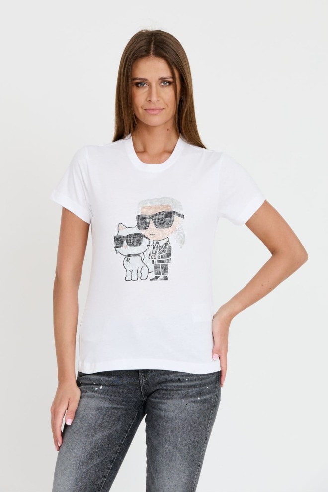 KARL LAGERFELD Biały damski t-shirt Ikonik 2.0, Rozmiar S