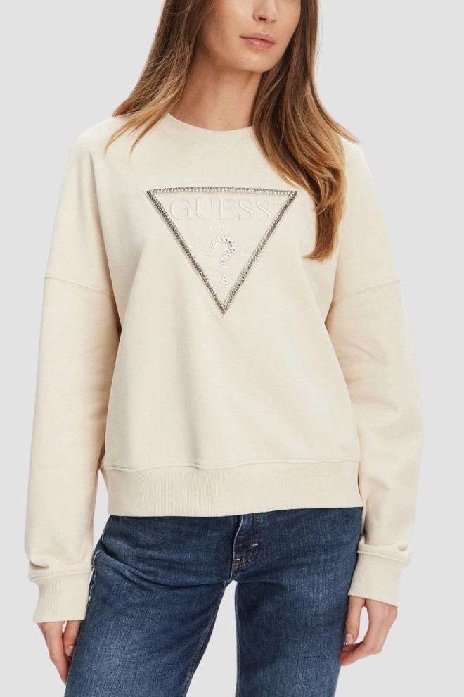 GUESS Beżowa damska bluza z cyrkoniami Rachele, Rozmiar S