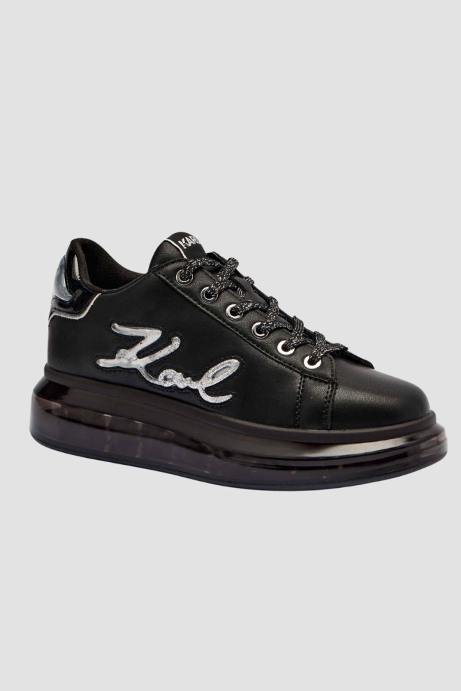 KARL LAGERFELD Czarne sneakersy damskie z brokatem KAPRI KUSHION Signia, Rozmiar 40