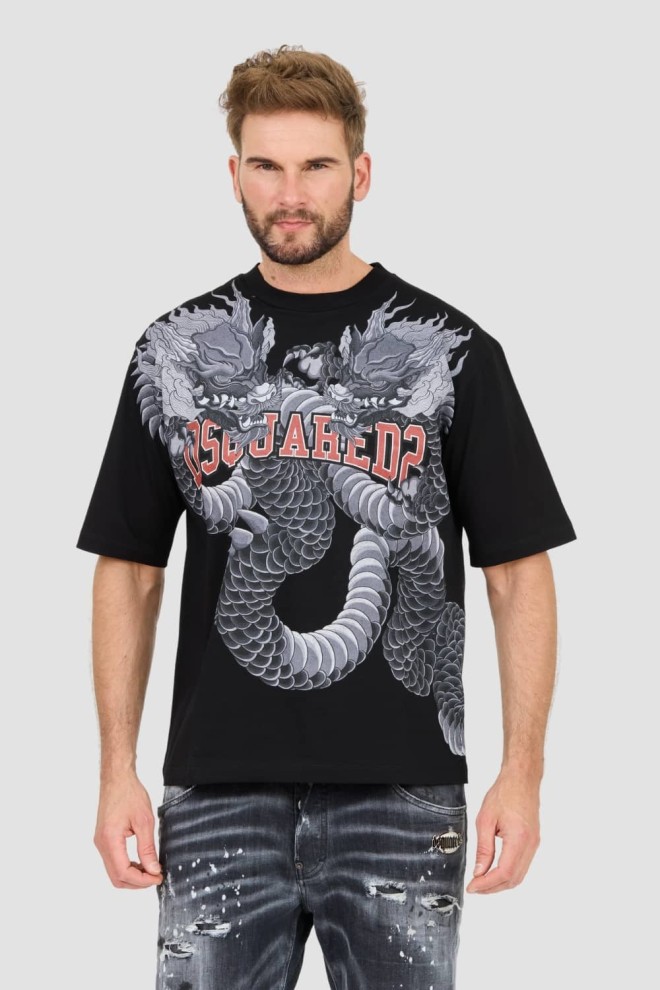 DSQUARED2 Czarny męski t-shirt Loose Fit Tee, Rozmiar XL