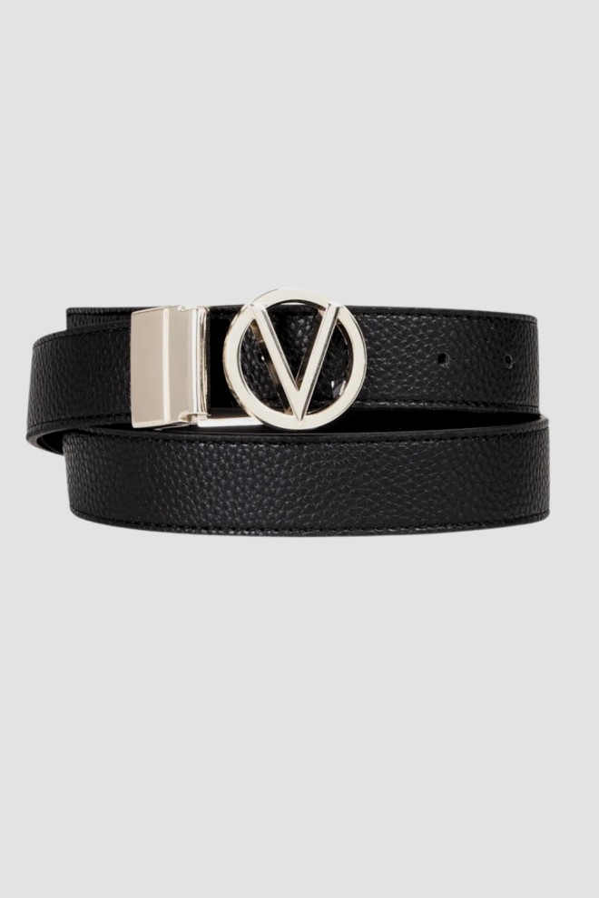 VALENTINO Czarny pasek damski Roof Plaque Buckle Belt, Rozmiar S