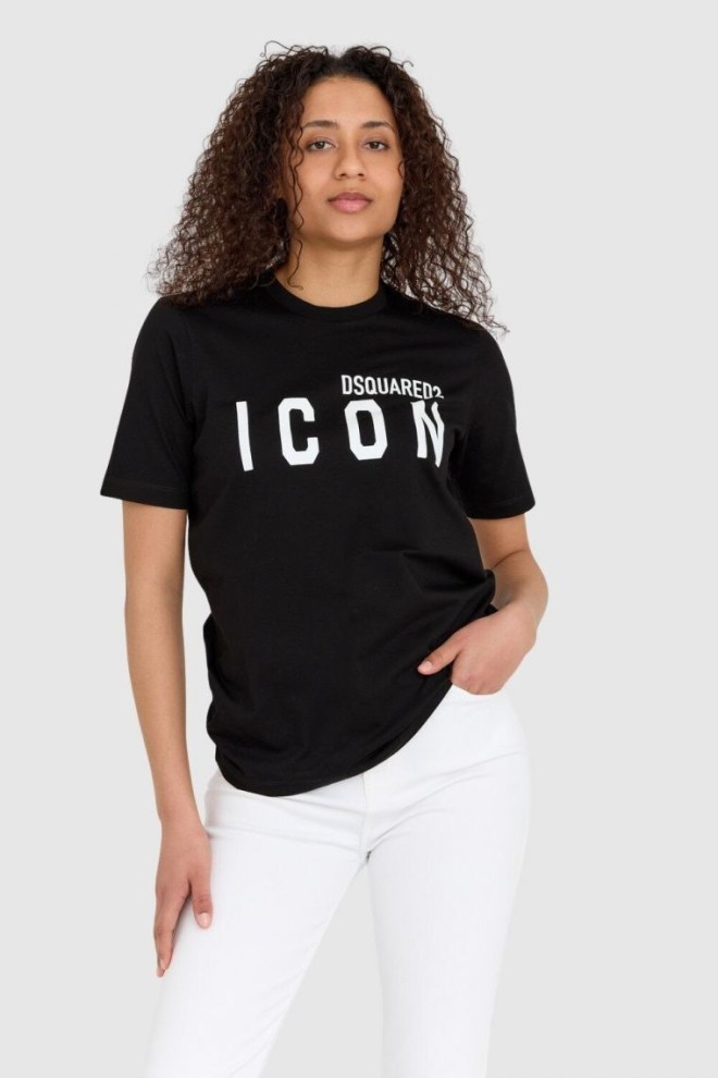 DSQUARED2 Czarny t-shirt damski z logo icon, Rozmiar S