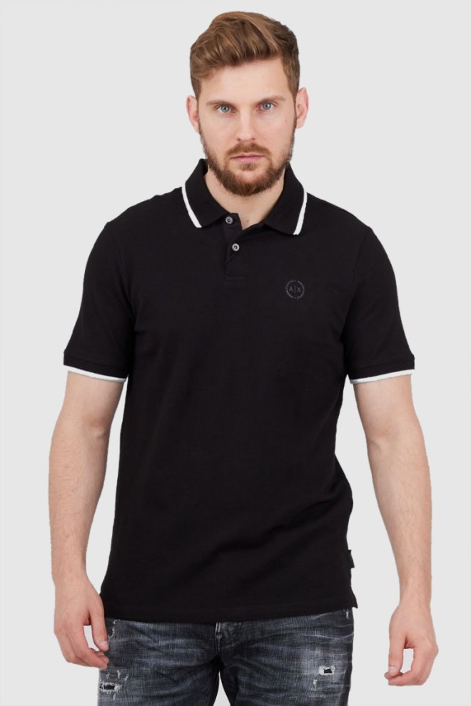 ARMANI EXCHANGE Czarna męska koszulka polo z okrągłym logo, Rozmiar S
