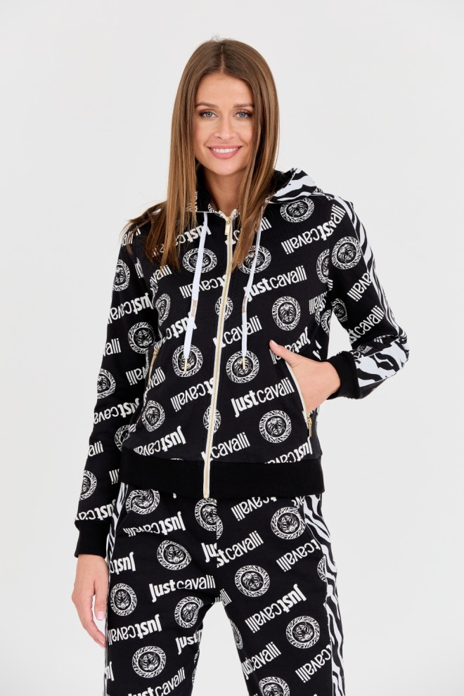 JUST CAVALLI Czarna damska bluza Logo Tigre, Rozmiar XS