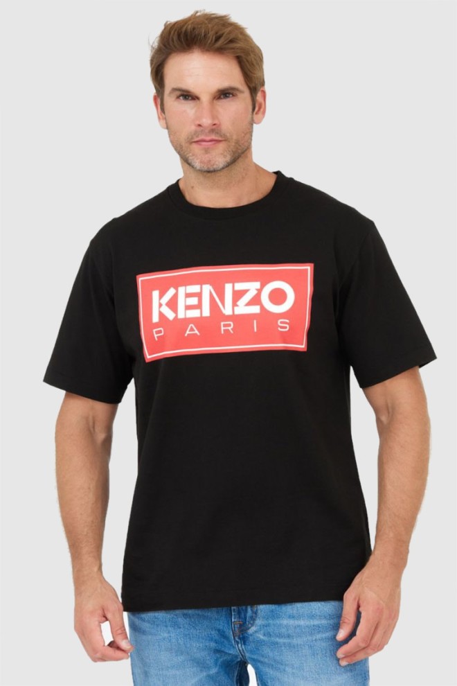 KENZO Czarny t-shirt męski z czerwonym nadrukiem, Rozmiar S