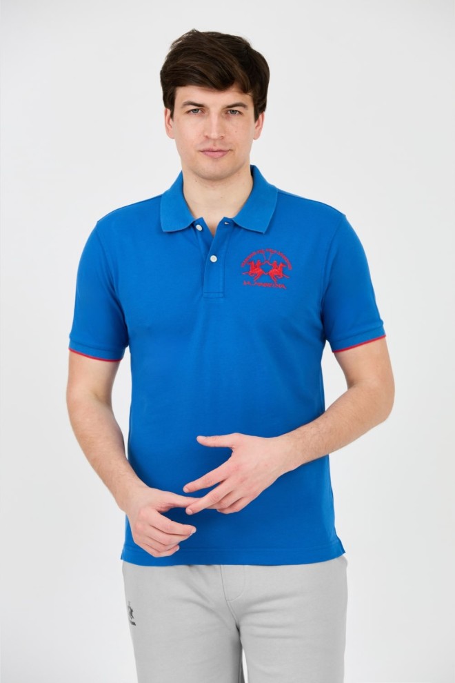 LA MARTINA Niebieskie męskie polo z dużym logo, Rozmiar M