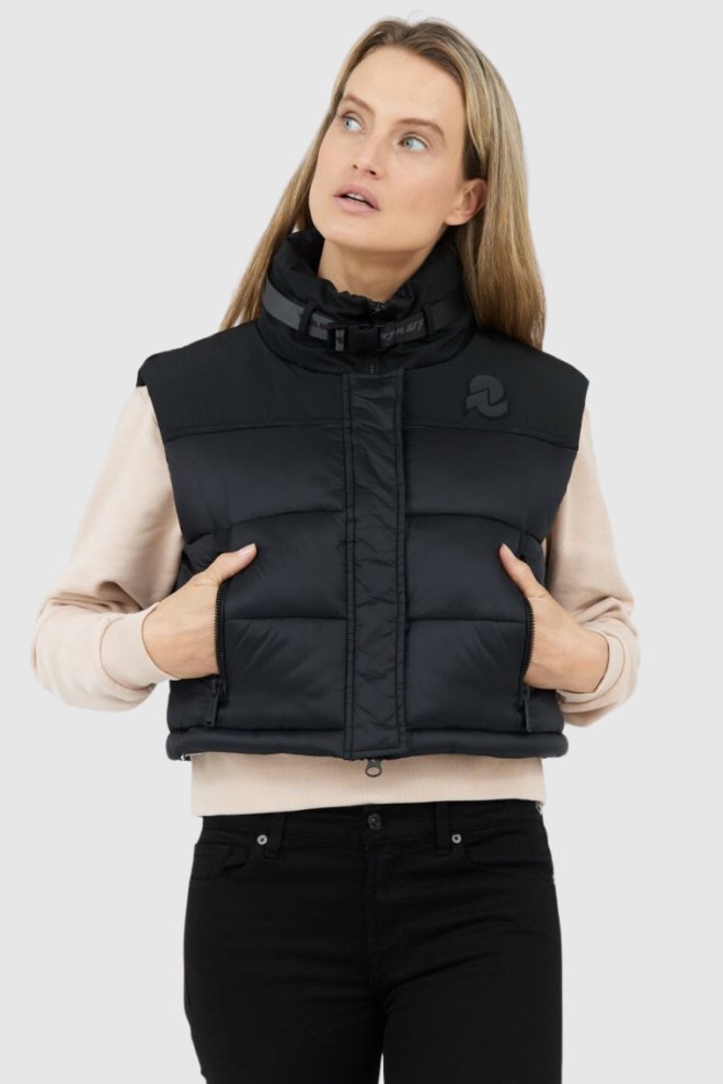 INVICTA Czarny puchowy krótki bezrękawnik damski, Rozmiar L