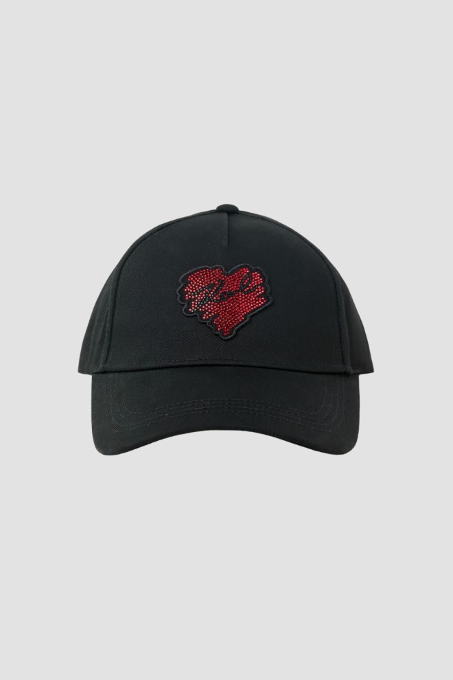 KARL LAGERFELD Czarna damska czapka z daszkiem z sercem