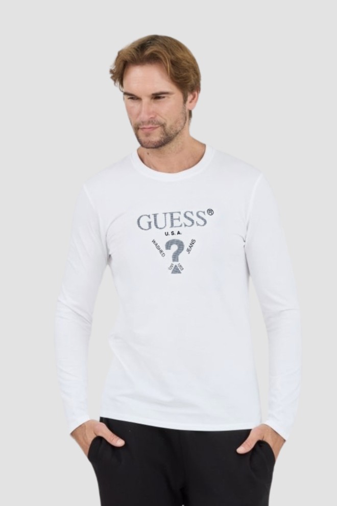 GUESS Biały męski longsleeve Ls Cn, Rozmiar L