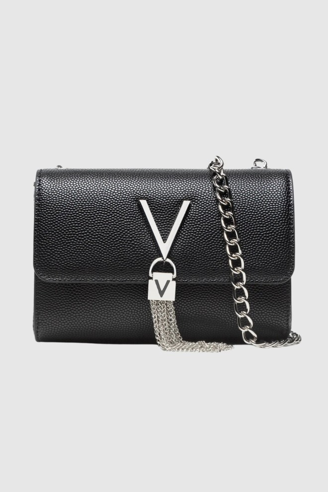 VALENTINO Czarna kopertówka Divina ze srebnymi okuciami