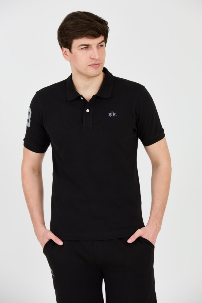 LA MARTINA Czarne męskie polo z małym logo, Rozmiar XXL