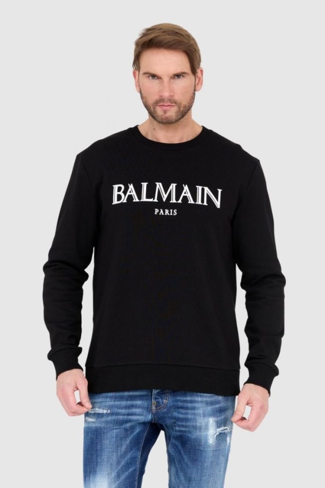 BALMAIN Czarna bluza męska z dużym logo, Rozmiar S