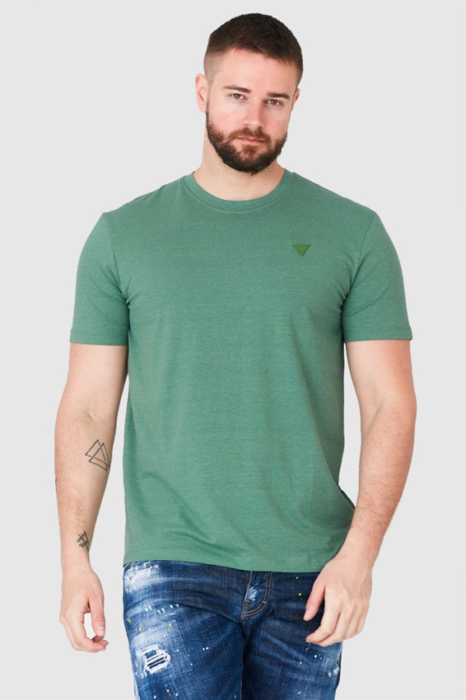 GUESS Zielony t-shirt męski z trójkątnym logo, Rozmiar S