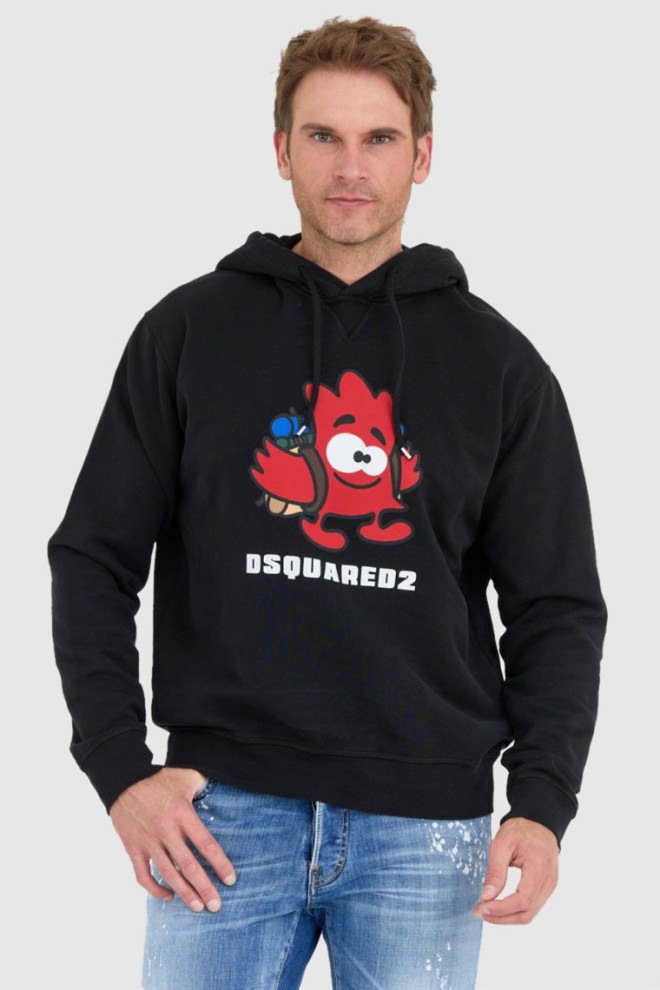 DSQUARED2 Czarna bluza męska leaf buddy z kapturem, Rozmiar M