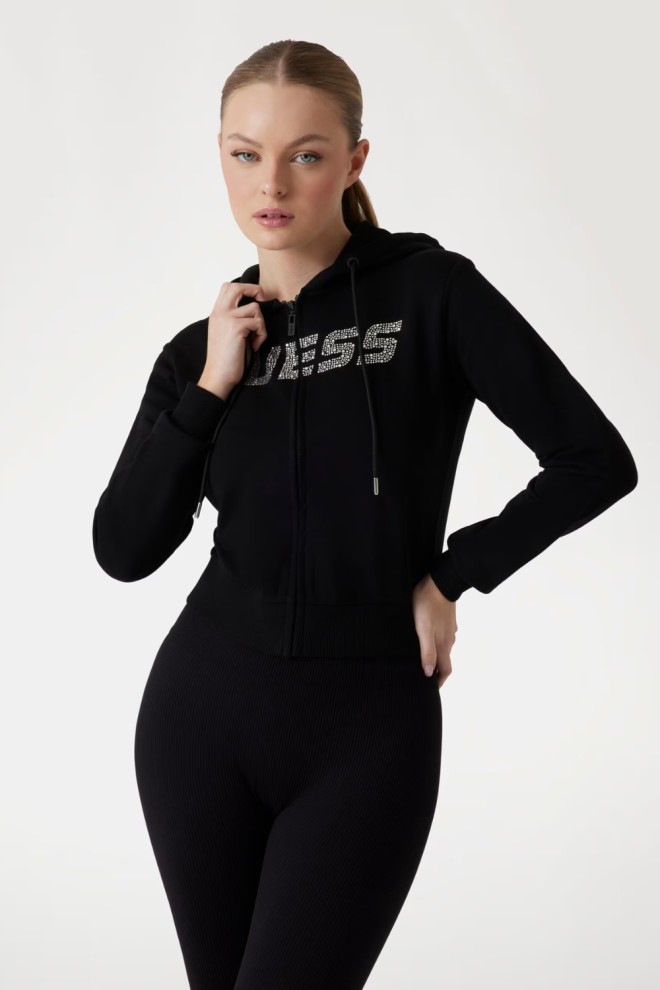 GUESS Czarna damska bluza z cyrkoniami Primula, Rozmiar S