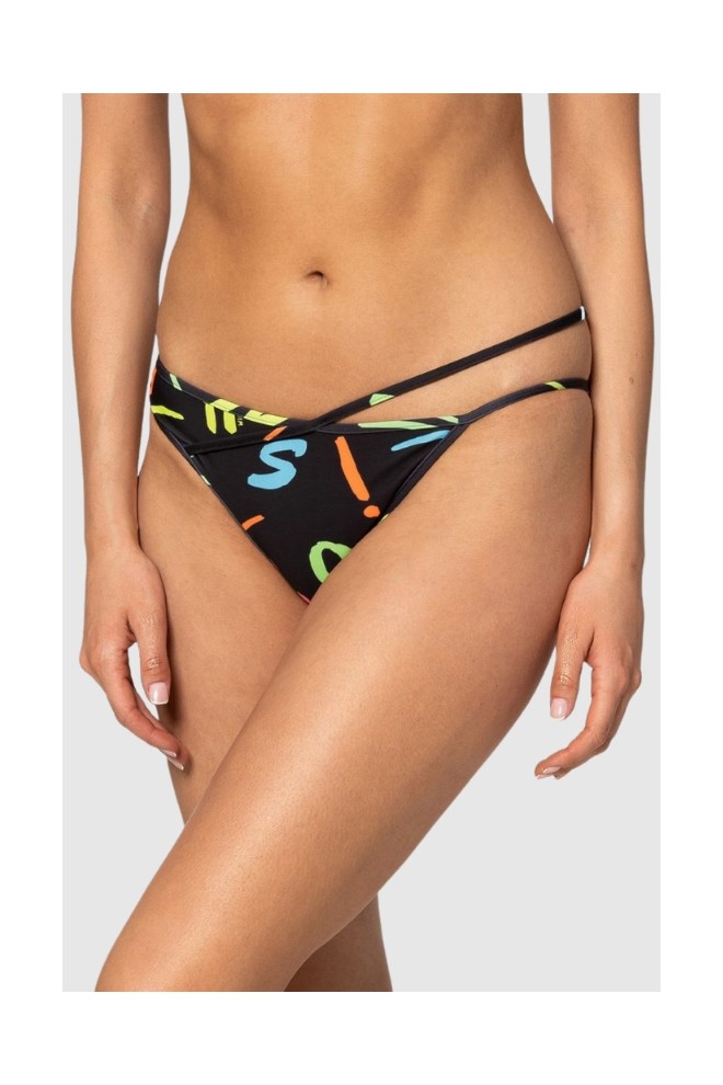 MOSCHINO Czarny dół od bikini w neonowe litery, Rozmiar S
