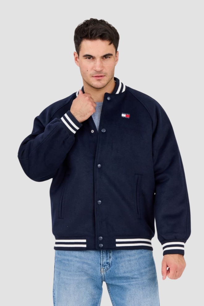 TOMMY JEANS Granatowy męski bomber z domieszką wełny Varsity, Rozmiar XL