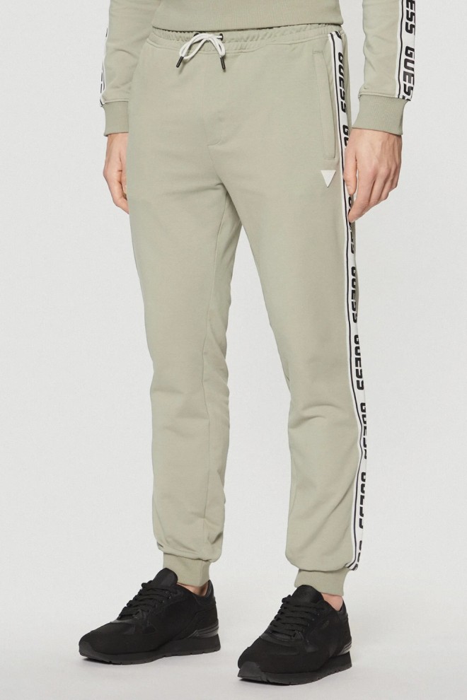 GUESS Zielone męskie spodnie dresowe z lampasami New Arlo, Rozmiar M