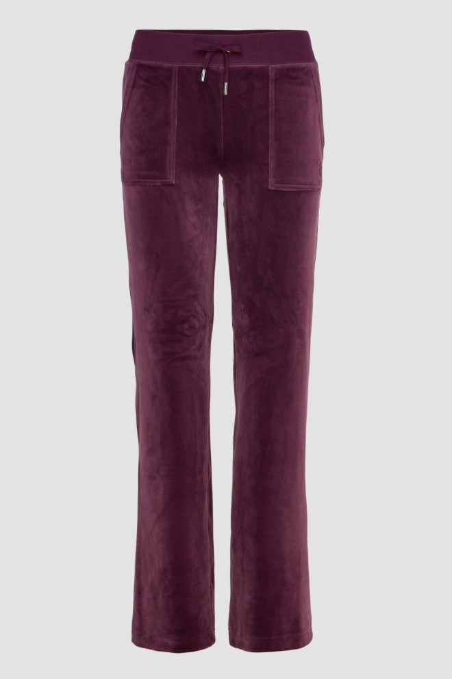 JUICY COUTURE Śliwkowe damskie spodnie welurowe Del Ray Pocket Pant, Rozmiar S