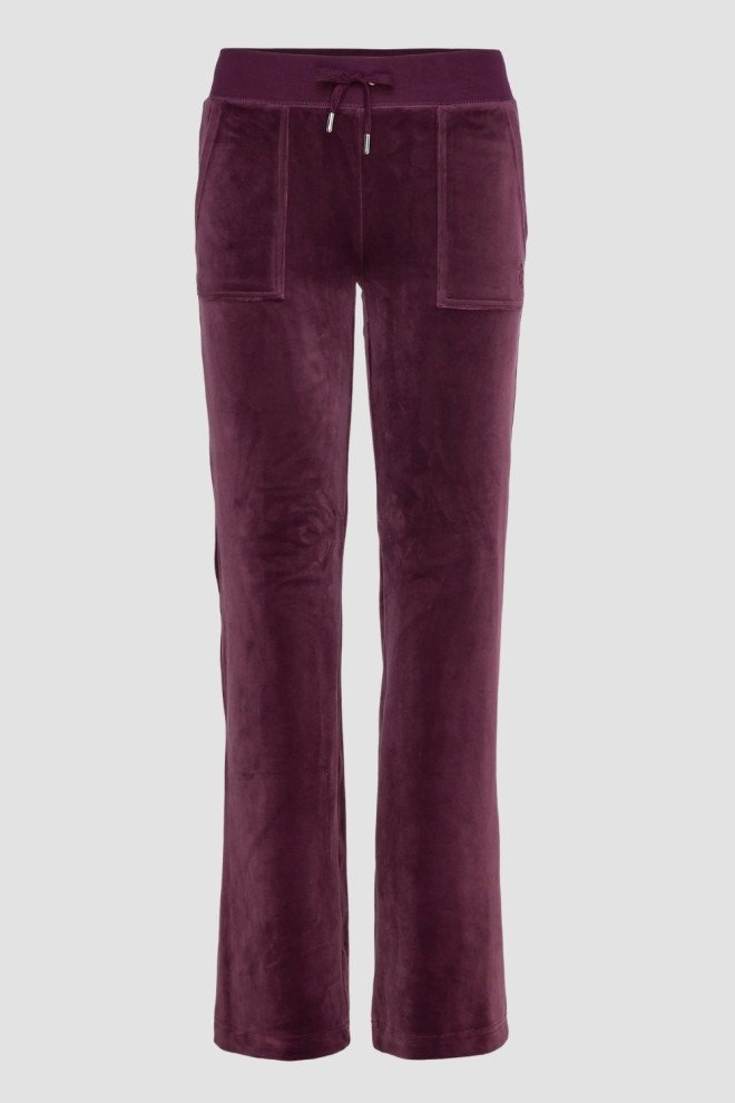 JUICY COUTURE Śliwkowe damskie spodnie welurowe Del Ray Pocket Pant, Rozmiar S