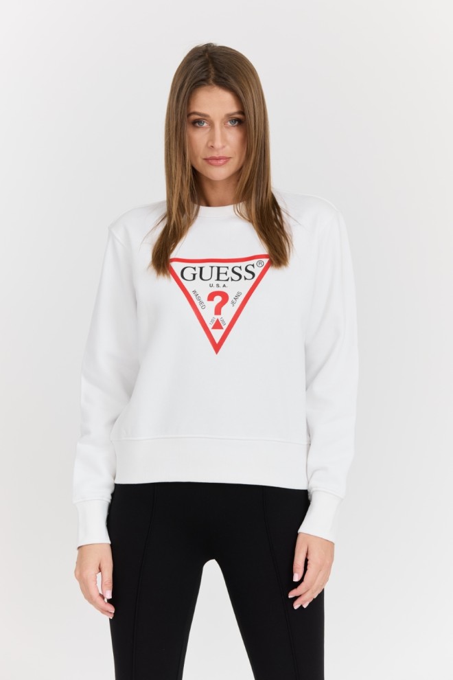GUESS Biała damska bluza z dużym logo Original Fleece, Rozmiar L