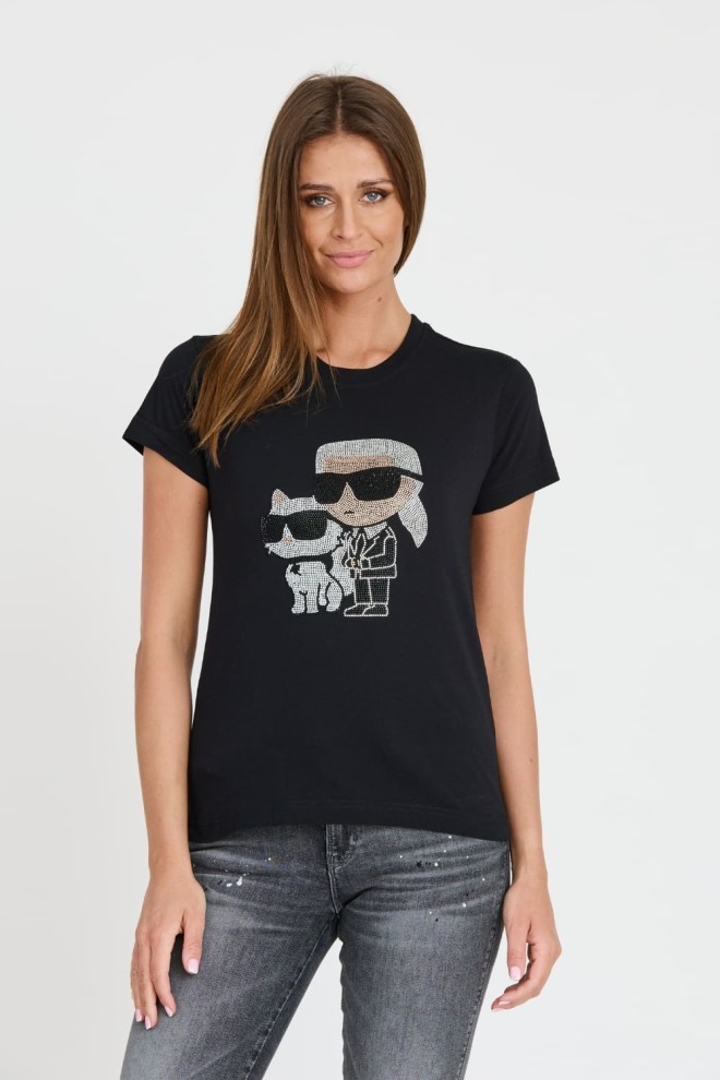 KARL LAGERFELD Czarny damski t-shirt Ikonik 2.0, Rozmiar XS