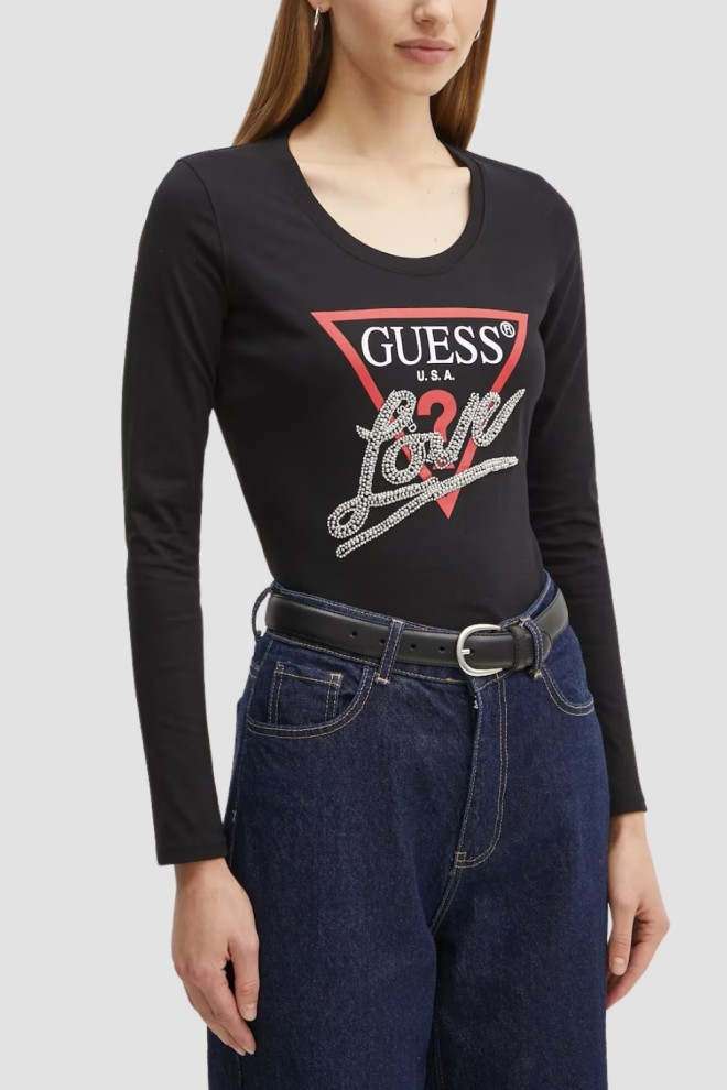 GUESS Czarny damski longsleeve Love Tee, Rozmiar XS