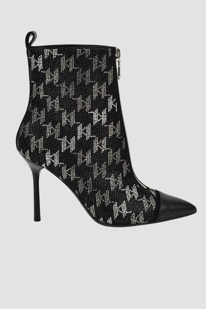 KARL LAGERFELD Czarne skórzane botki na szpilce Ankle Boot Monogram, Rozmiar 39