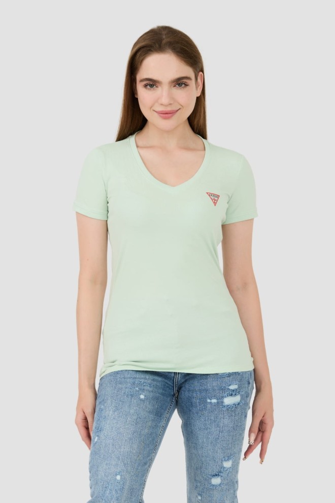 GUESS Miętowy damski t-shirt Mini Triangle Tee, Rozmiar S