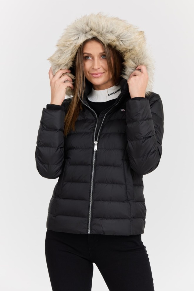 TOMMY JEANS Czarna damska kurtka z futrem, Rozmiar XL