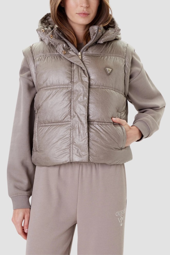 GUESS Beżowa damska kamizelka Padded Vest, Rozmiar L