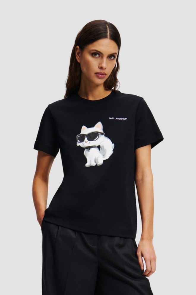 KARL LAGERFELD Czarny t-shirt damski Ikon Aquarelle K, Rozmiar S