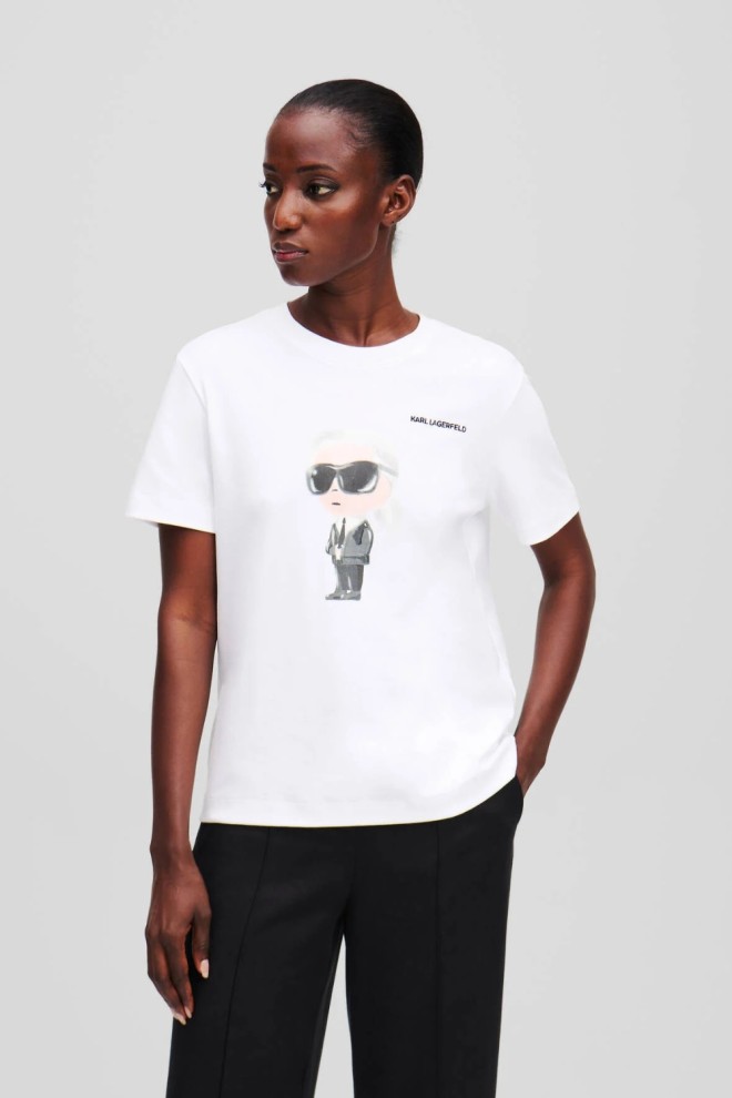 KARL LAGERFELD Biały t-shirt damski Ikon Aquarelle K, Rozmiar L