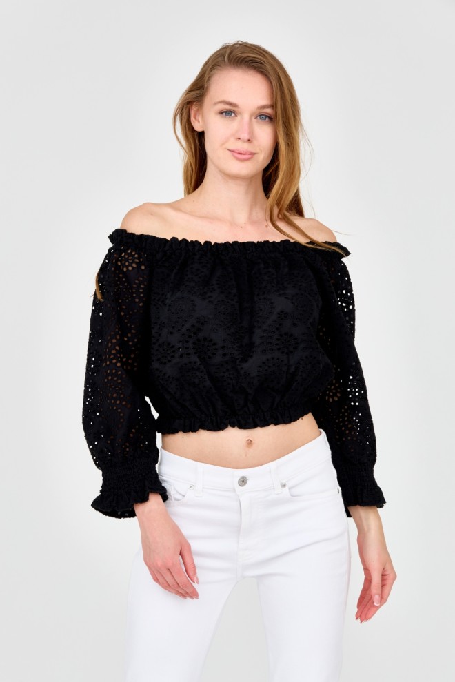 GUESS Damski czarny crop top, Rozmiar S