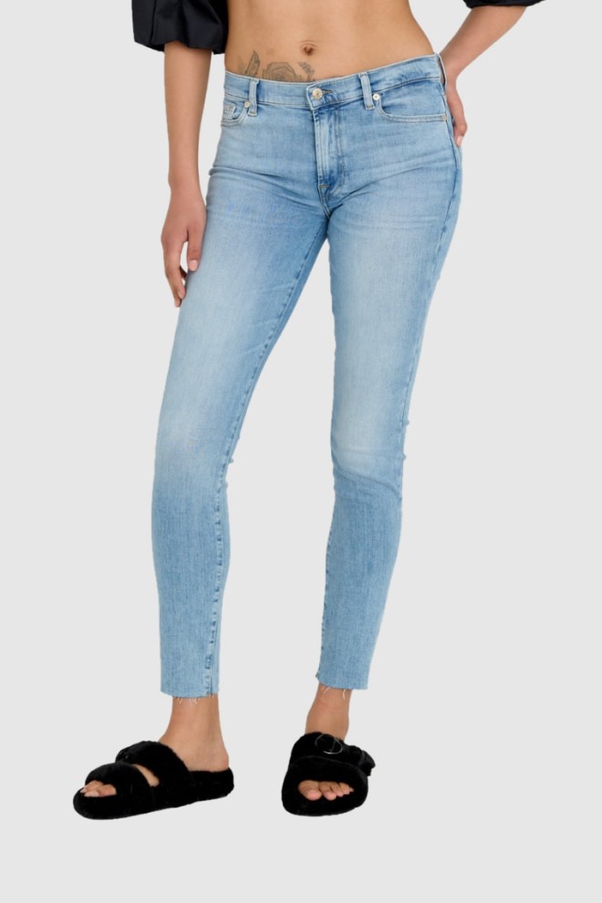 7 FOR ALL MANKIND Jasnoniebieskie jeansy damskie z wysokim stanem HW SKINNY SLIM ILLUSION, Rozmiar 30