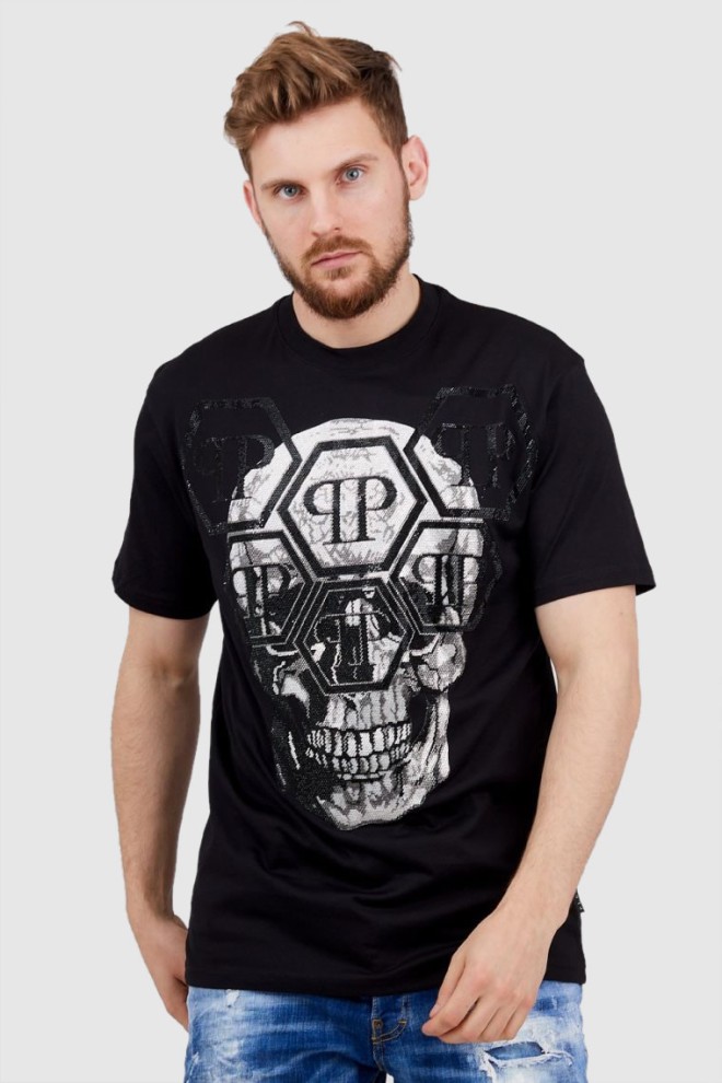 PHILIPP PLEIN Czarny t-shirt męski Round neck ss iconic plein, Rozmiar L