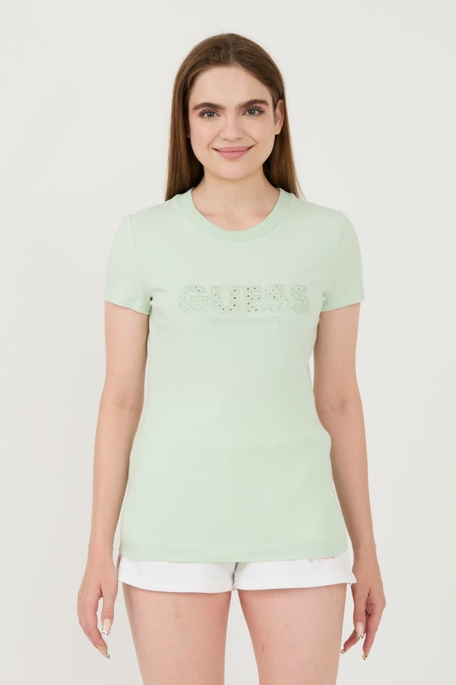 GUESS Zielony damski t-shirt Sangallo Tee, Rozmiar M