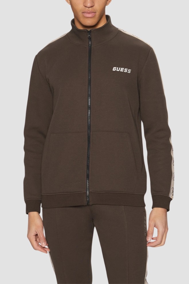 GUESS Brązowa męska rozpinana bluza z lampasami Mickey, Rozmiar M