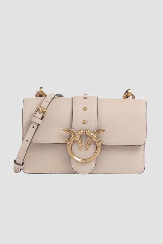 PINKO Beżowa kopertówka Love One Mini St. Cl Vitello Seta