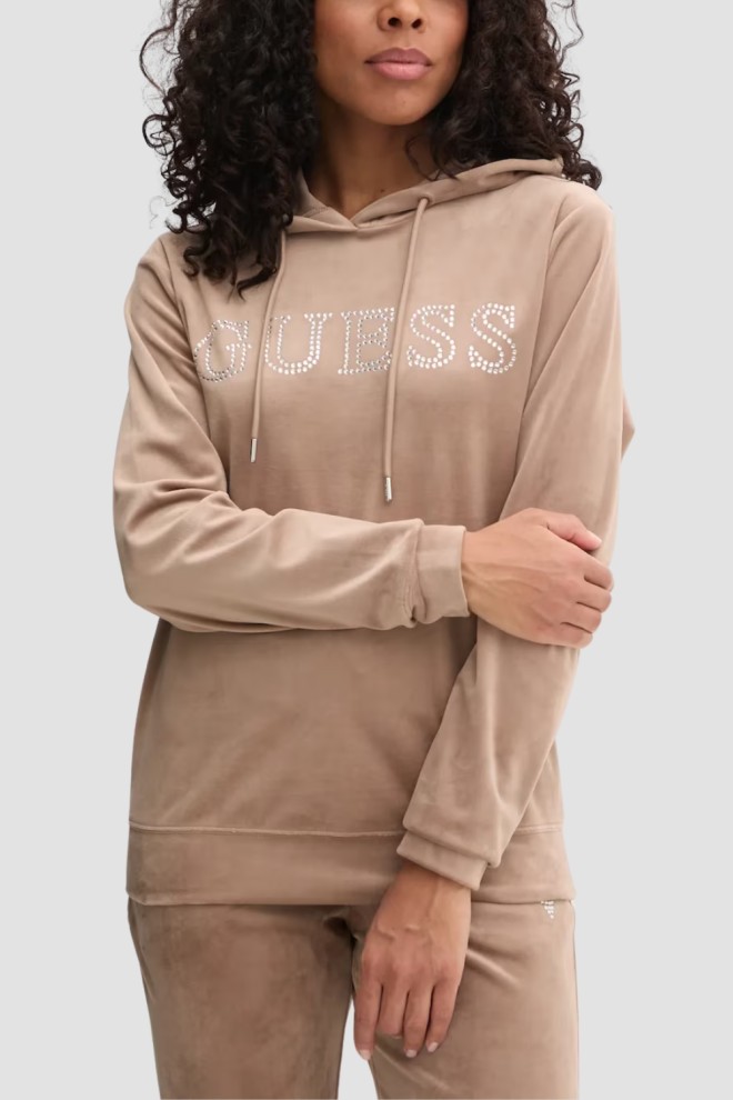 GUESS Brązowa welurowa damska bluza Couture, Rozmiar M